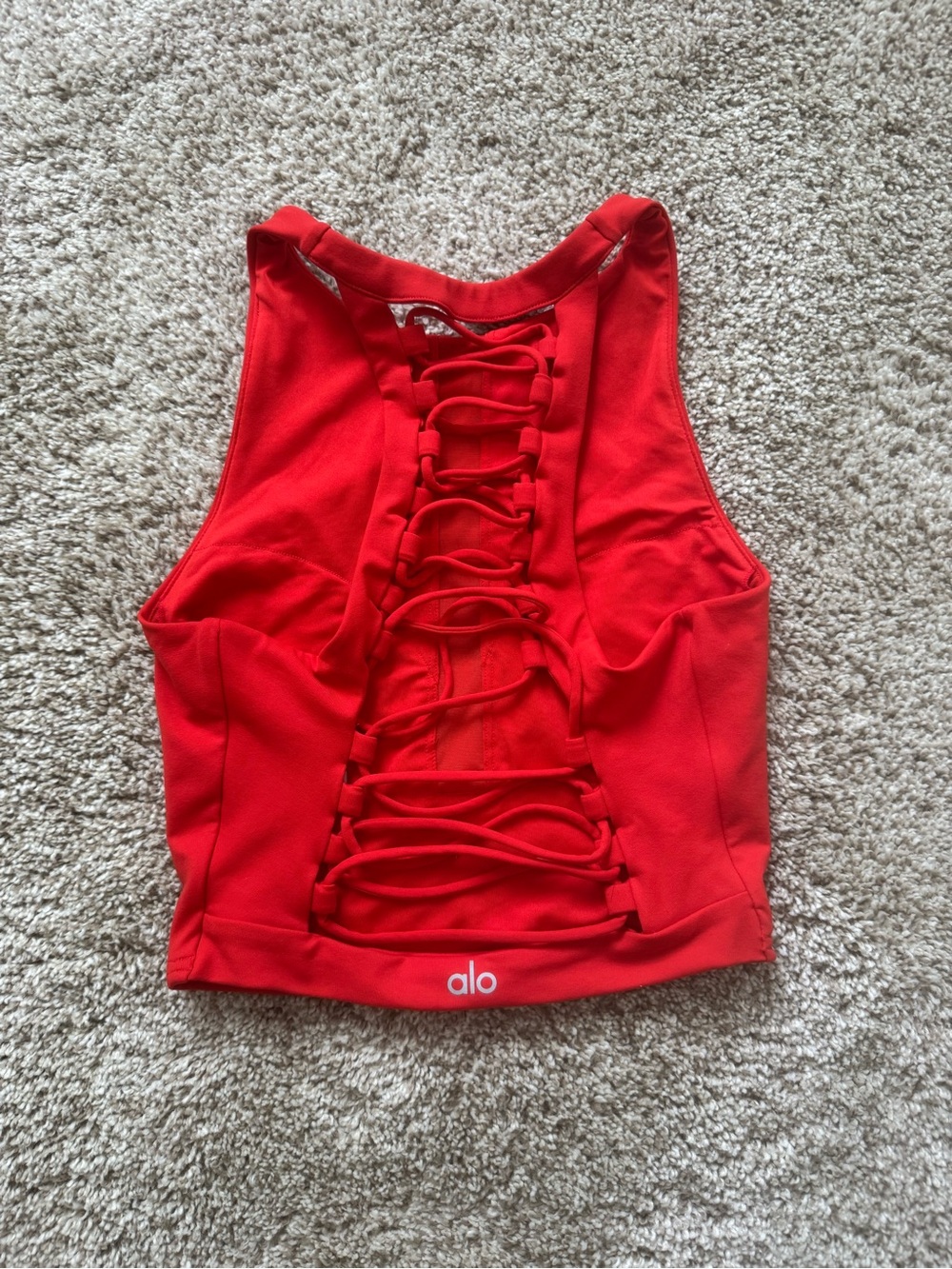 ALO Yoga Movement Red Lace-Back Crop Tank
